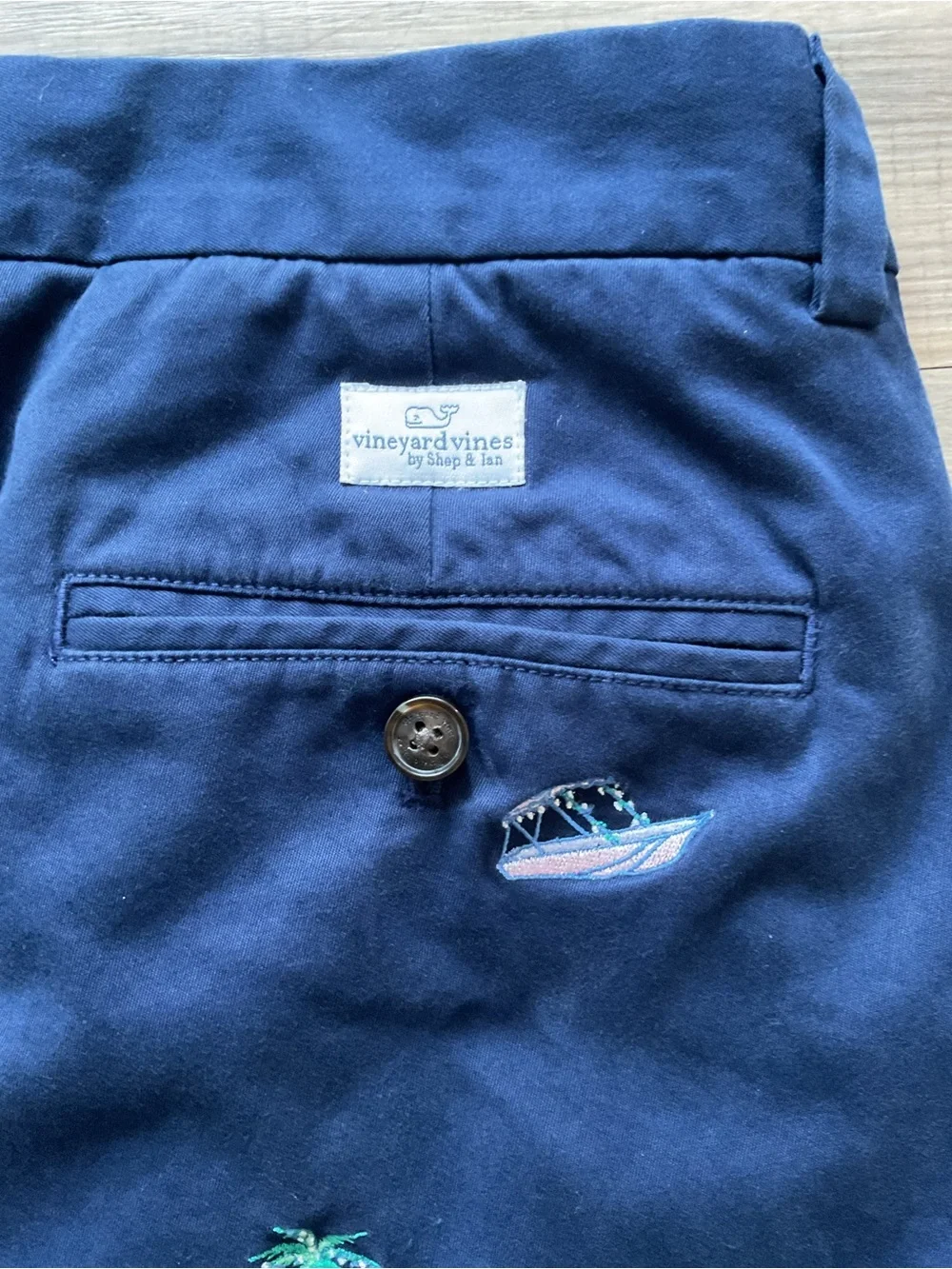 Vineyard Vines Navy Chino Pants with Green Palm Embroidery